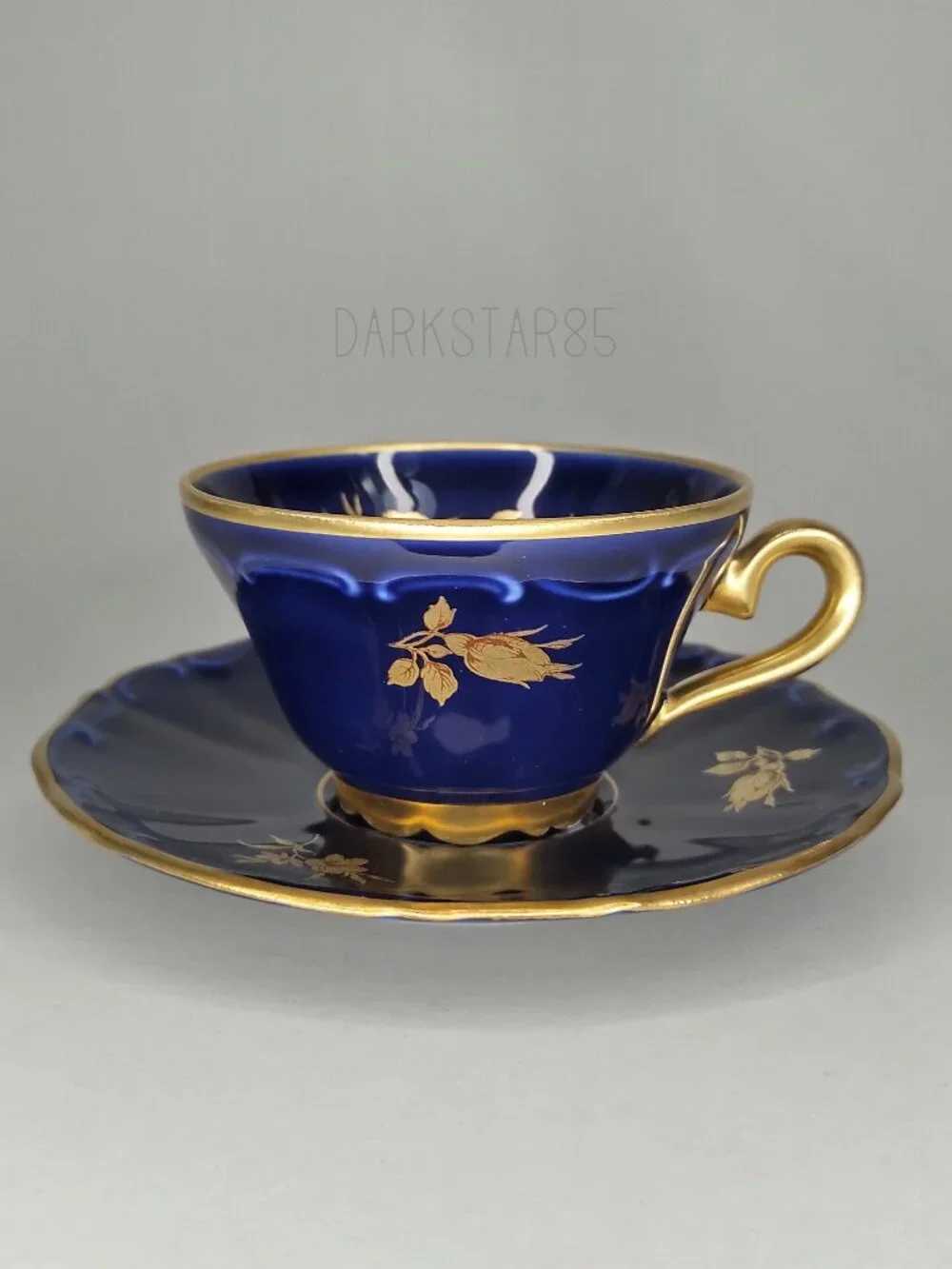 Vintage Bareuther & Co. Waldassen Bavaria Echt Cobalt Floral Teacup and Saucer